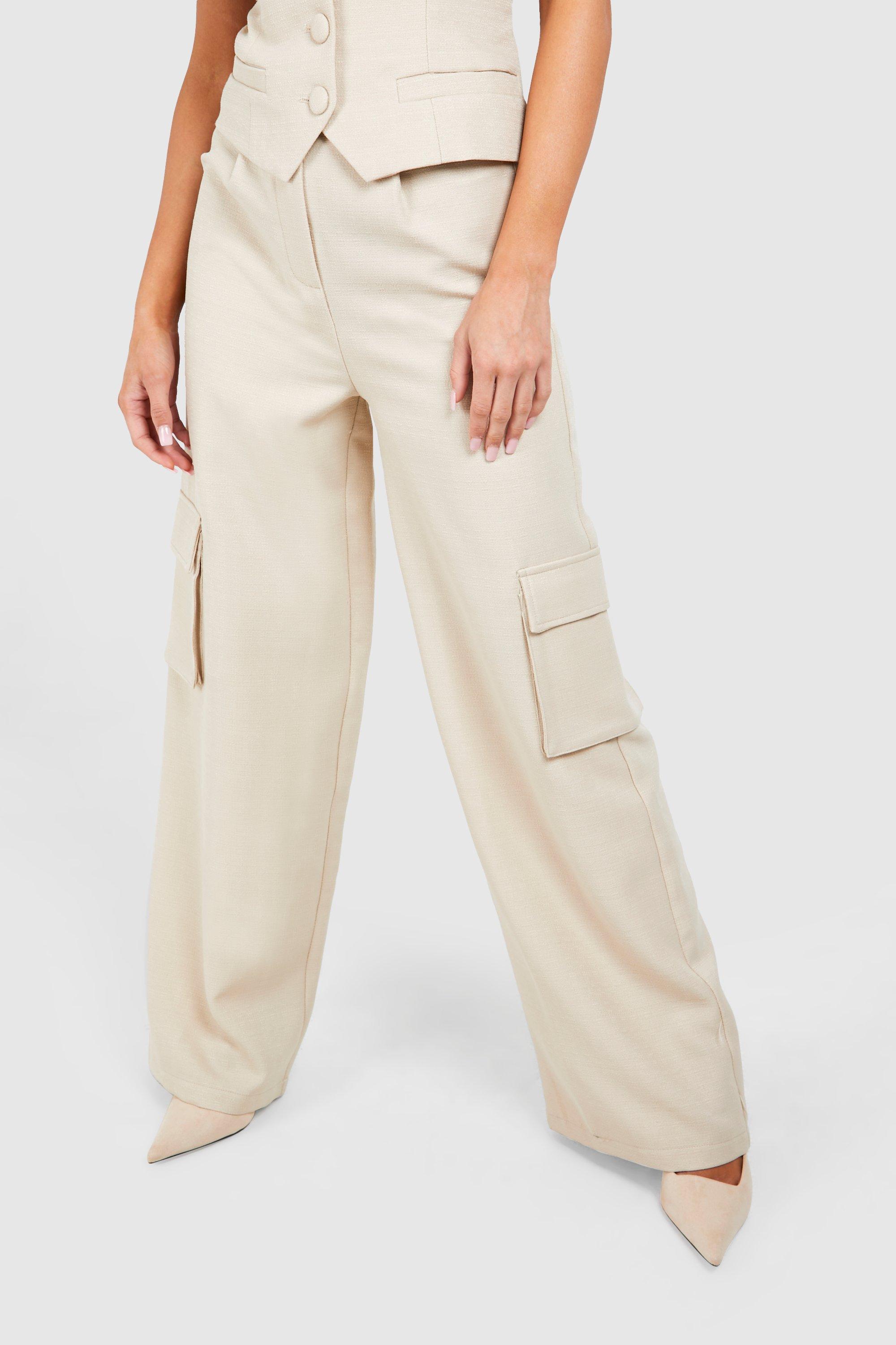 Textured Cargo Pocket Wide Leg Trousers | boohoo